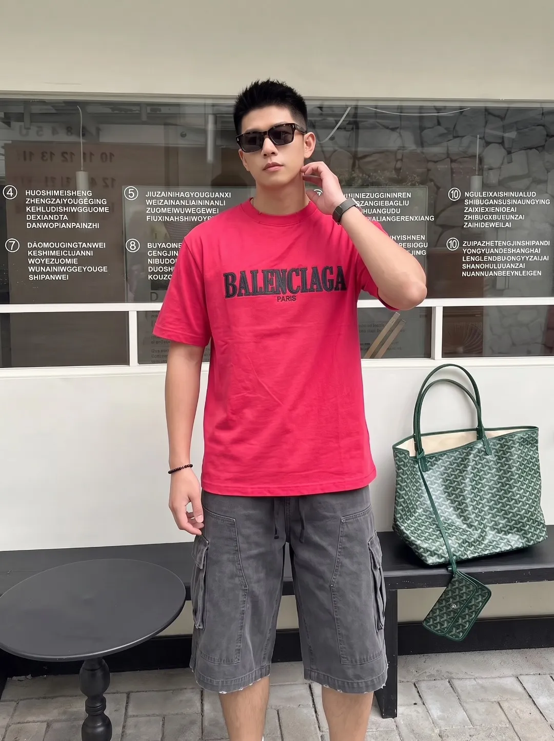 P100✨🔥 [BALENCIAGA] 2026FW short-sleeved T-shirt Premium 26s double yarn 300g fabric embroidery fraying process Color: Black White Red Size: S M L XL 2XL